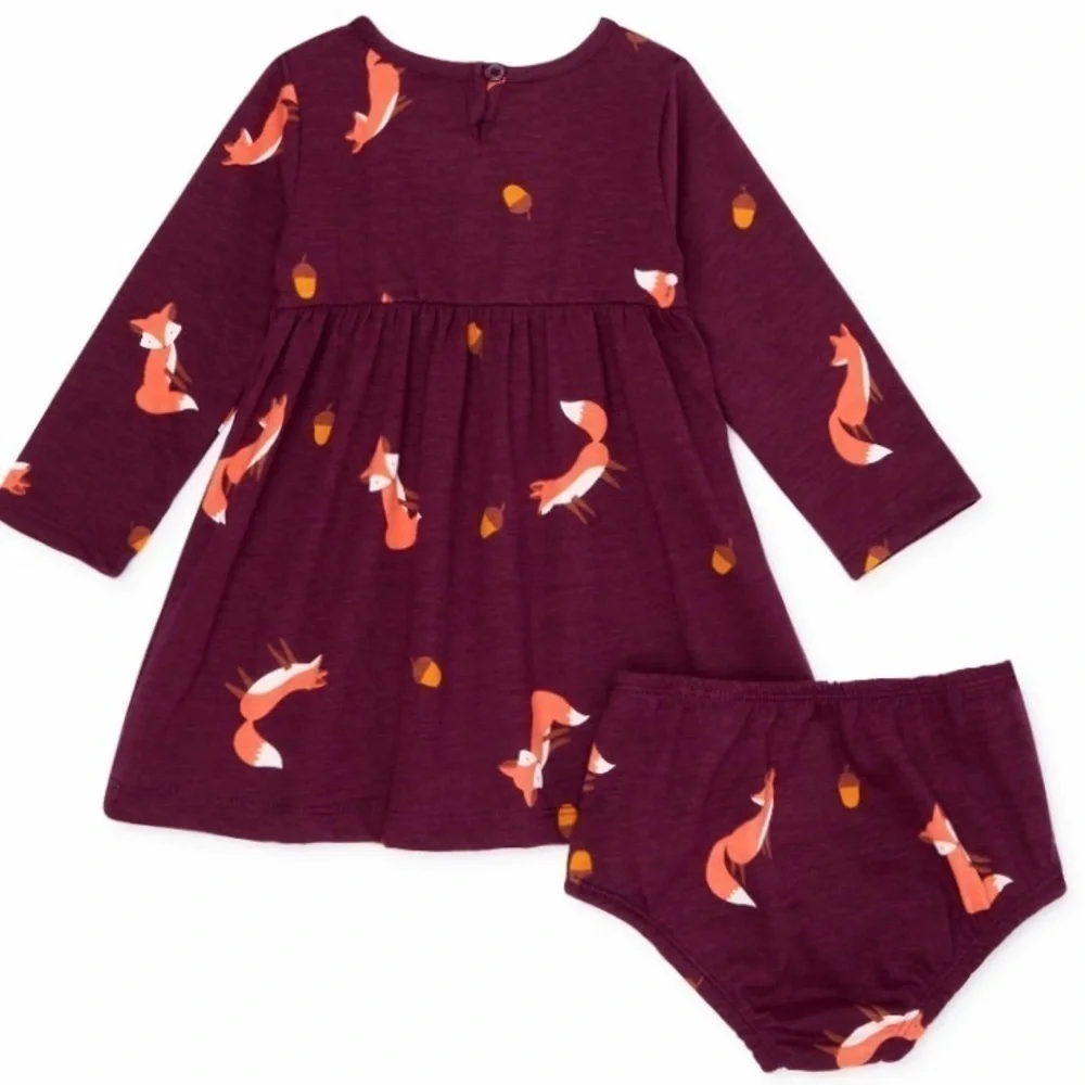 𝅺NWT Wonder Nation Infant Girls 12 Mo Dress Bloomers Long Sleeve Knit Fox Acorn